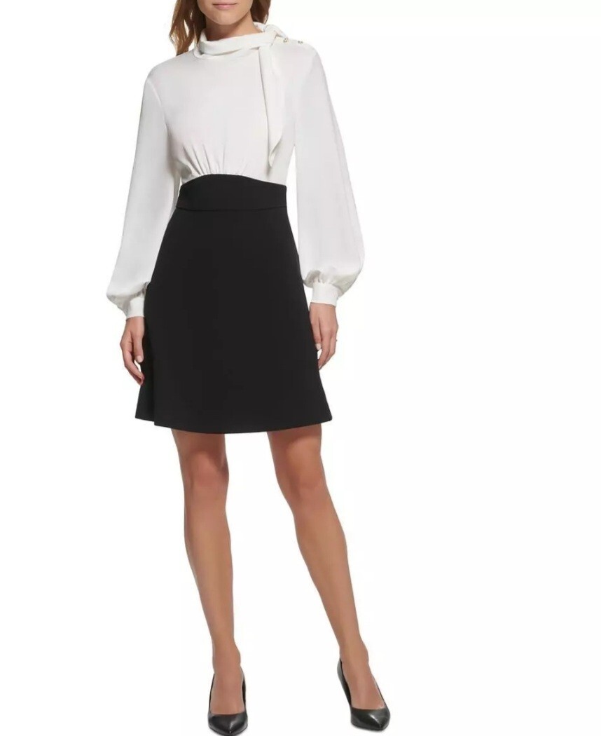 Karl Lagerfeld Paris Womens Sz 8 Crepe Two-Tone A-Line Wear To