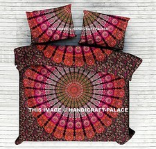 Indian Peacock Mandala Cotton Duvet Doona Cover Comforter Set Queen Quilt Cover