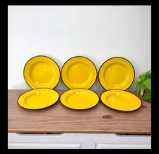 Huta Silesia Poland 1970s mid century modern enamelware size 26 plate set of 6