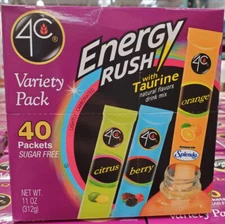 4C Energy Rush with Taurine, Drink Mix, Variety Pack, 40 Packets Sugar Free