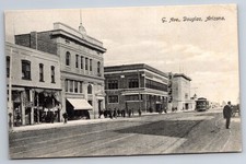 Douglas AZ~G Avenue~Pullman Hotel~Scott Thornton Clothing Store~Trolley~1913 B&W