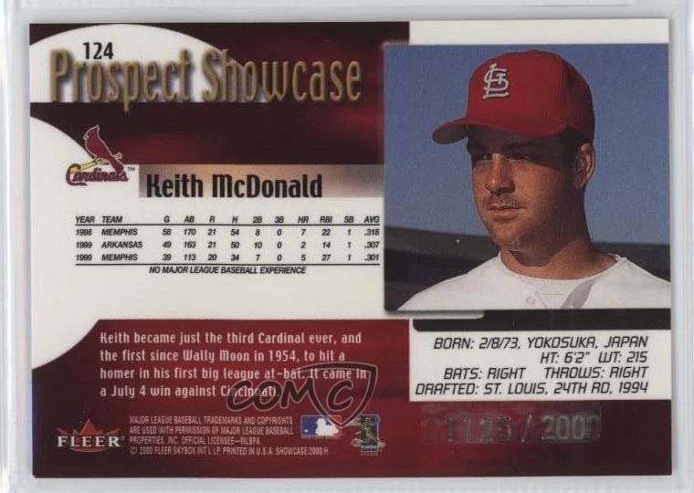 2000 Fleer Showcase Prospect Showcase /2000 Keith McDonald #124 Rookie RC - Image 2 of 2
