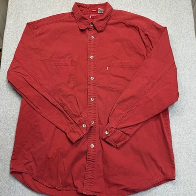 Levi s Red Loose Fit Button Up Shirt XL 100% Cotton Oversized Workwear