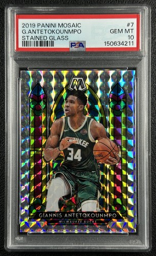 GIANNIS ANTETOKOUNMPO PSA 10 2019-20 PANINI MOSAIC #7 STAINED GLASS PRIZM SP 211