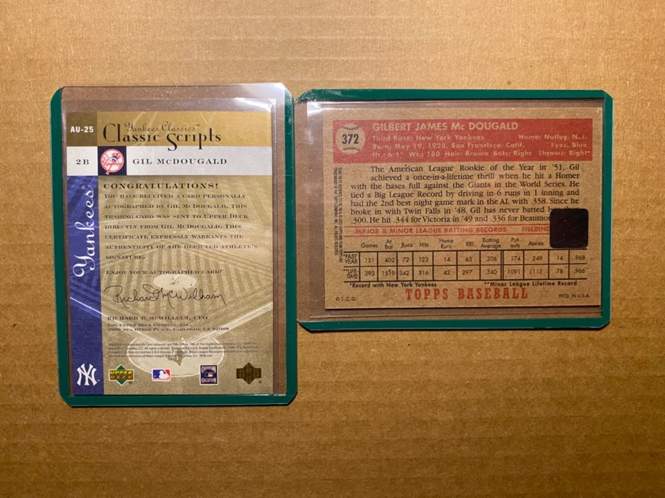 2 cartões autênticos autografados de NY Yankees Gil Mcdougald 2 cartões assinatura autêntica - Imagem 2 de 3