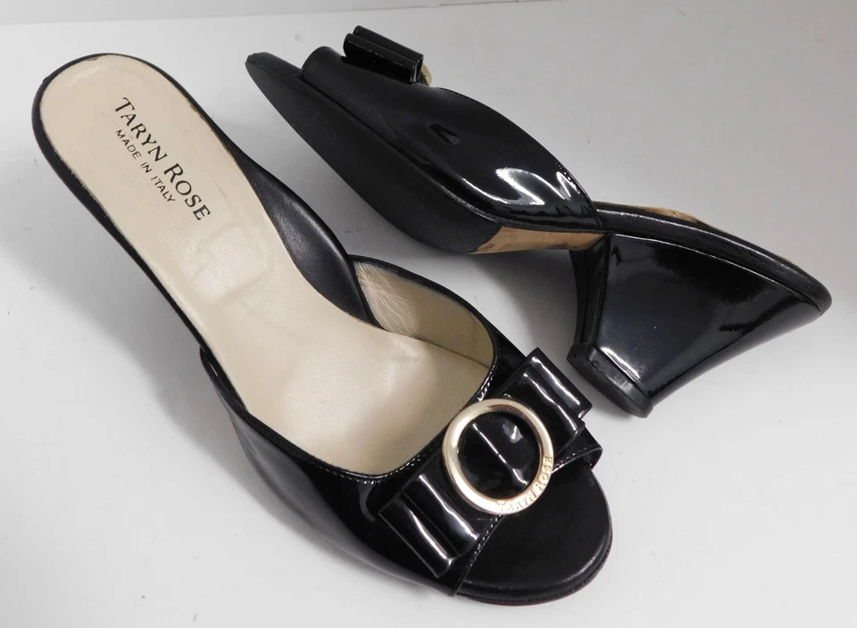 TARYN РОЗА ЧЕРНЫЙ ЛАКИРОВАННАЯ КОЖА ВЫСОКИЙ КАБЛУК ЗАГЛЯНУТЬ НОСОК НАСОС ИТАЛИИ 38,5 - Изображение 2 из 4