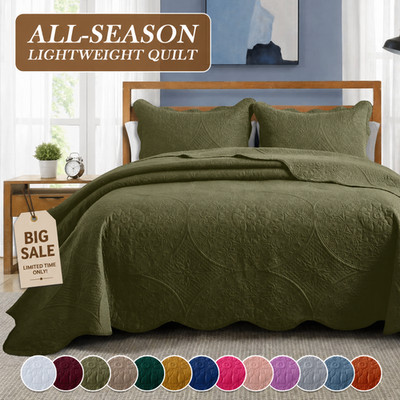 All Season Bedspreads with Pillow Shams Soft Reversible Queen Size Bedding Sets