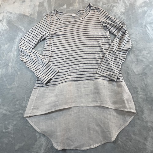 120 Lino Womens LInen Tunic Top Sz XS Striped Casual Classic Lightweight Gray - Picture 3 of 14