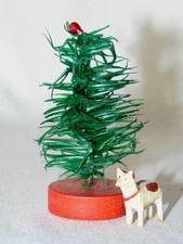 Vintage 1930s CHRISTMAS Miniature Goose Turkey Feather Tree in Stand, Dollhouse