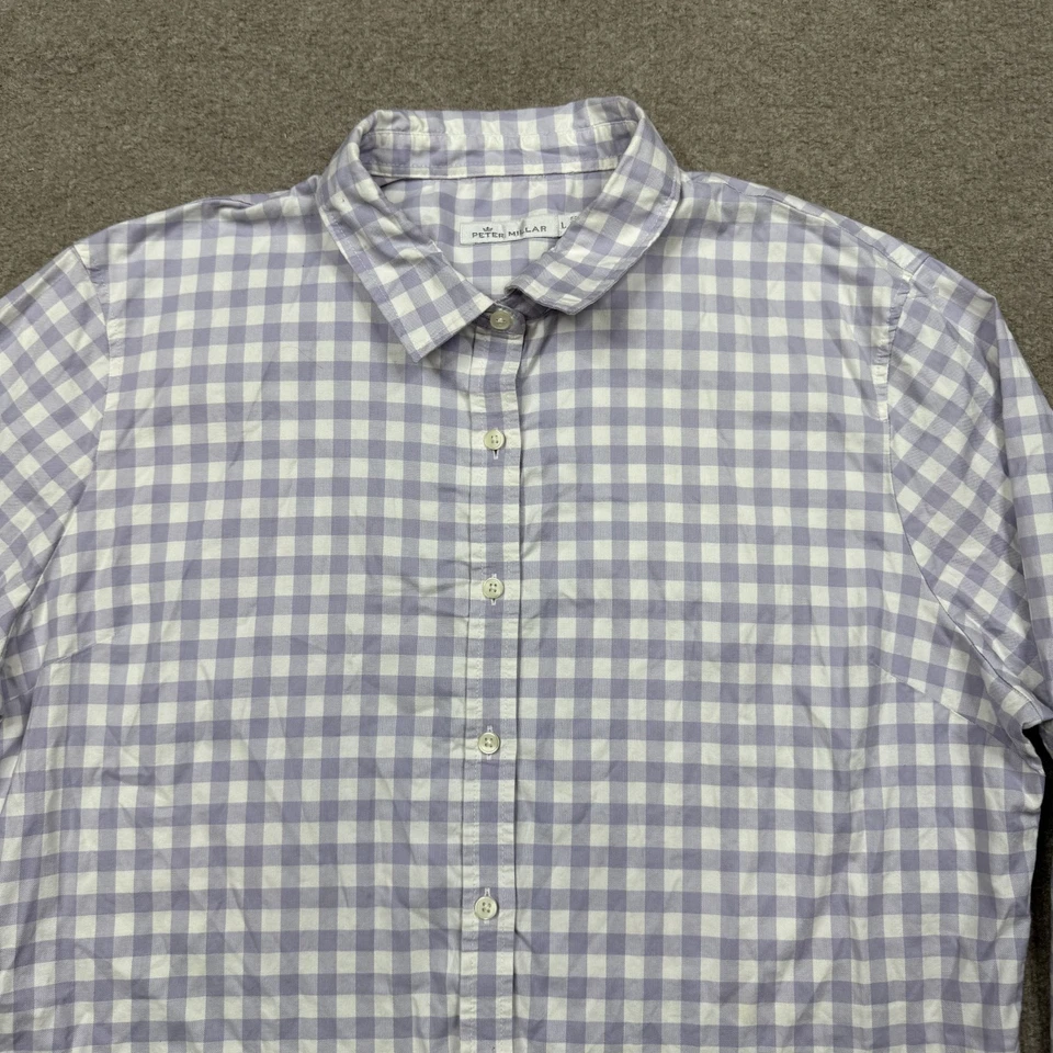 Peter Millar Men's Shirt Size L Gray Button Up Long Sleeve Plaid Preppy Collared - Image 4 of 4
