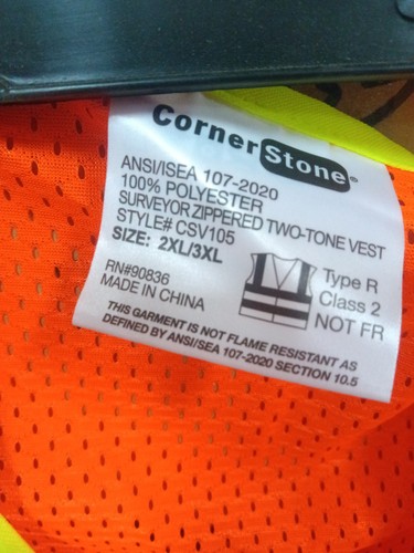 CornerStone CSV105 ANSI 107 Class 2 Surveyor Zippered Vest, 2xl/3xl, 1099 - Picture 3 of 4