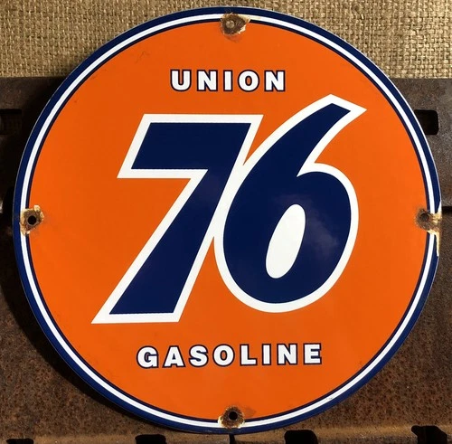 VINTAGE UNION 76 GASOLINE PORCELAIN SIGN GAS METAL SERVICE STATION PUMP PLATE AD