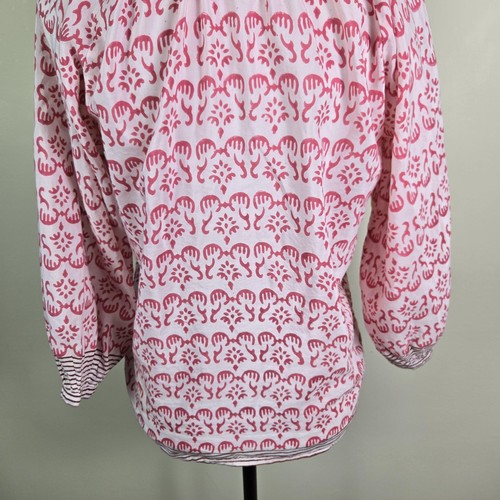 BELL Shirt Womens XS Pink White Boho Floral Print Silk Cotton Blouse 3/4 Sleeve - Picture 9 of 12