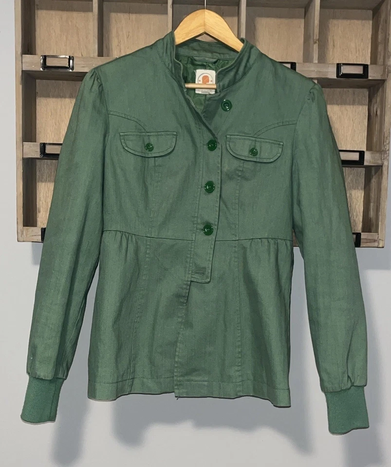 Chaqueta militar utilitaria verde para mujer talla M retro botón delantero estilo peplum Foto 2 de 4