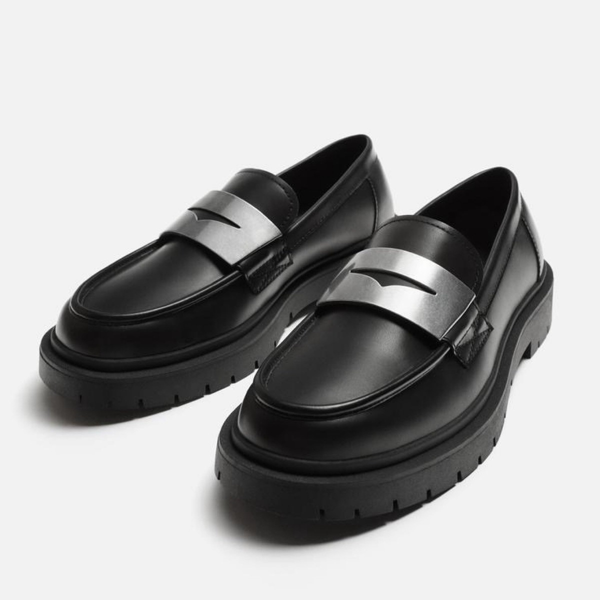 ブラック2 マロンsama Zara Men's Black Loafers Metal Snaffle Trim Chunky Track