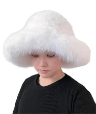 Women's Oversized Winter Faux Fur Bucket Hat Long Pile Fur Moldable Brim