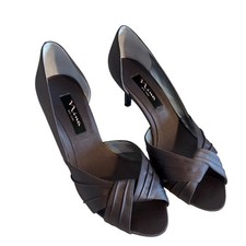 Nina New York Women's Peep Toe Heels Satin Ruched Dress Shoes Size 7M Gray