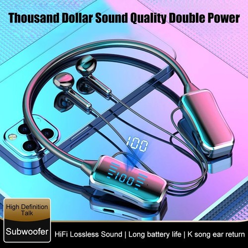 Wireless Bluetooth Neckband Headphones Mic Headset Stereo Earbuds Earphone - Picture 3 of 22