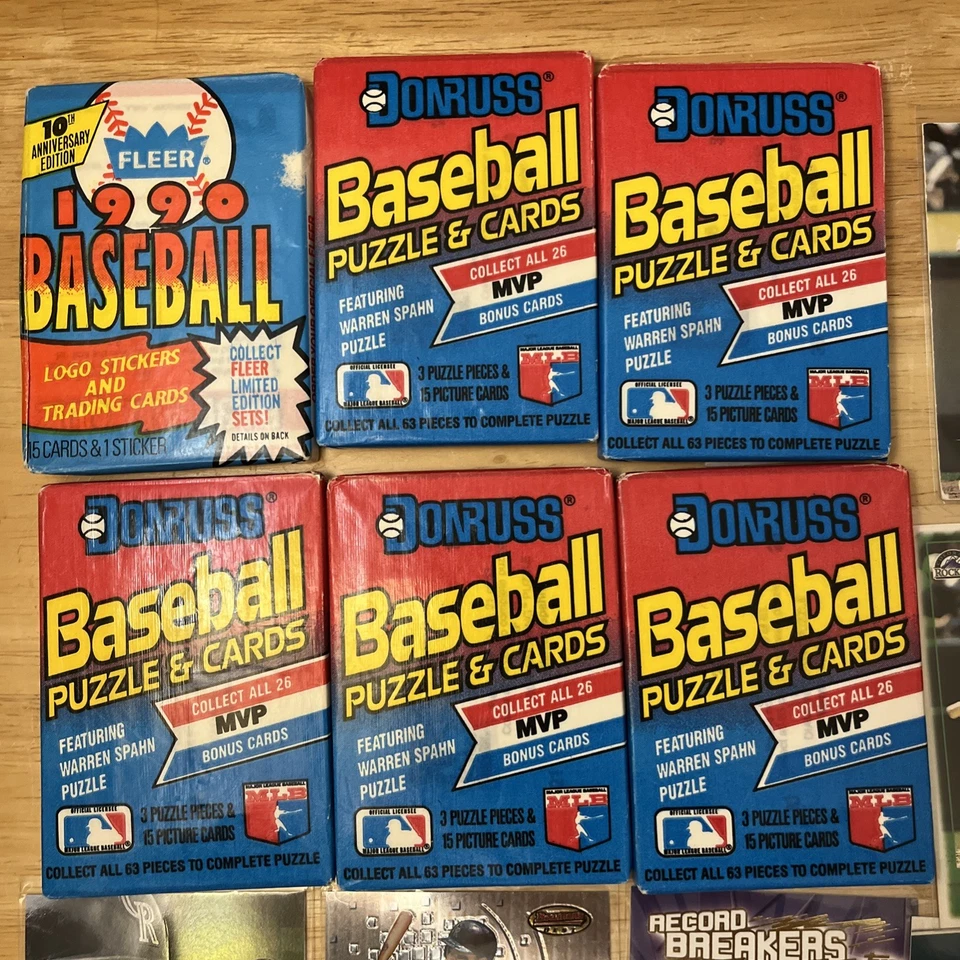 Lote de 250 tarjetas de béisbol diferentes ¡incluyendo 6 paquetes sin abrir de 1990 Donruss!! Foto 3 de 4