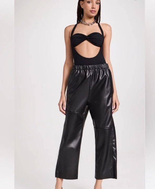 Pantalones de moto MM6 Maison Margiela negros dobladillo crudo imitación cuero vegano, 8 NUEVO Foto 2 de 4