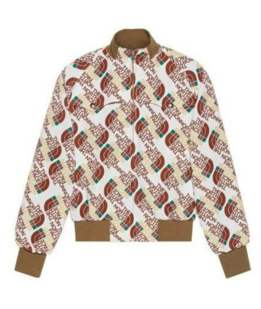 Giacca maglia Gucci X The North Face stampa web tecnica avorio unisex nuova