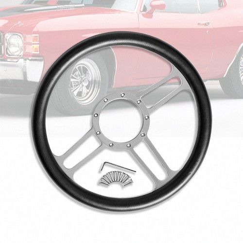 Hot Rod Chrome Billet Tri Spoke 14" Steering Wheel Half Wrap& Smooth Horn Button - Picture 2 of 5