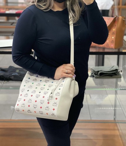New Authentic MCM Medium Klara Monogram Leather Hobo Bag White Color $850+ Tax - Picture 9 of 17