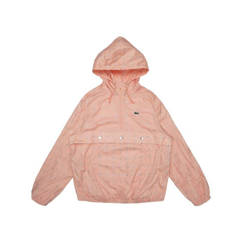 SUPREME x Lacoste Reflective Grid Nylon Anorak Peach M box logo