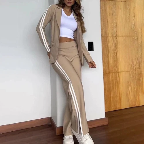 Damen Hosenanzug Freizeitanzug Blazermantel Weites Bein Hose Outfit Business Set - Bild 13 von 18