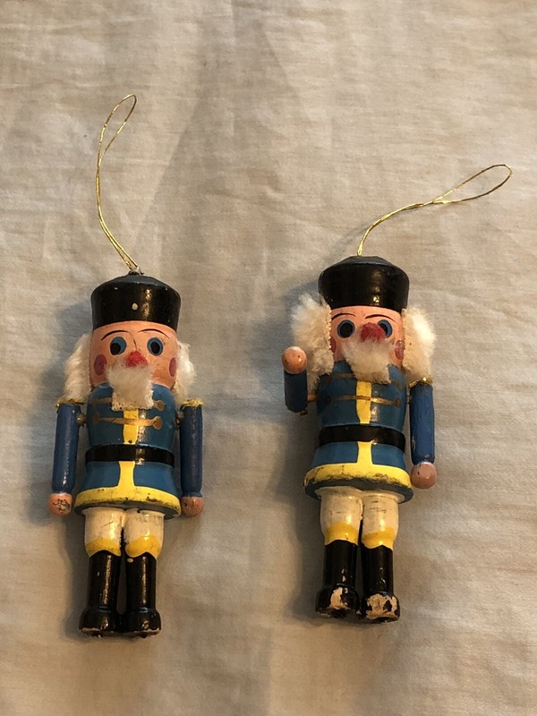 Vtg Nutcrackers Wood Christmas Tree Ornaments Lot of 2 Painted 4" Tall