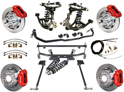 RIDETECH COILOVER & 4-LINK SYSTEM & WILWOOD DISC BRAKE KIT,12'' ROTORS,RED,68-74