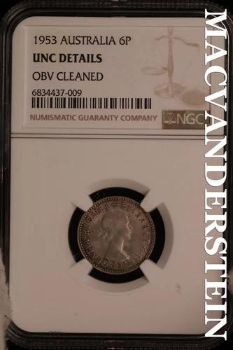 Australia: 1953 Sixpence - NGC Unc Details - Scarce  #SLA465