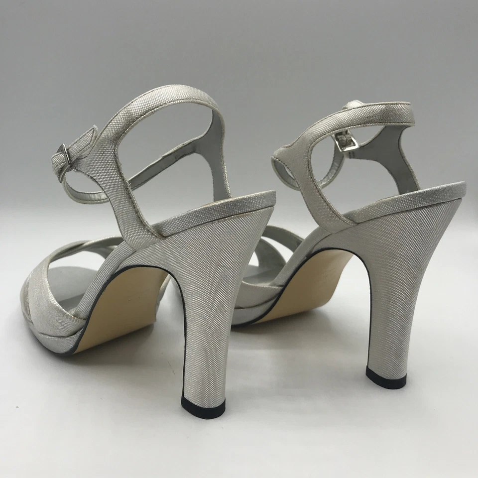 Coloriffics Becky Silver Satin Platform Shoes Padded Insole 4" Heel Size 6.5M - Image 4 of 4