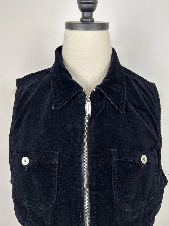 Vintage 90s Vest Womens M / L Black Velvet Full Zip Biker Grunge Minimalist - Image 3 of 4