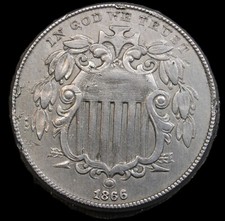 1866 Shield Nickel - WITH RAYS AU (DETAILS) SVN