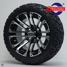 Golf Cart 12x7 Machinedblack Lancer Wheels And 18 At Tires Set Of 4