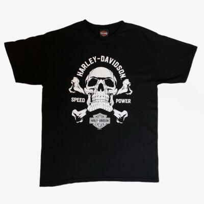 Harley Davidson T-Shirt Men's L Black Skull & CrossBones Skeleton