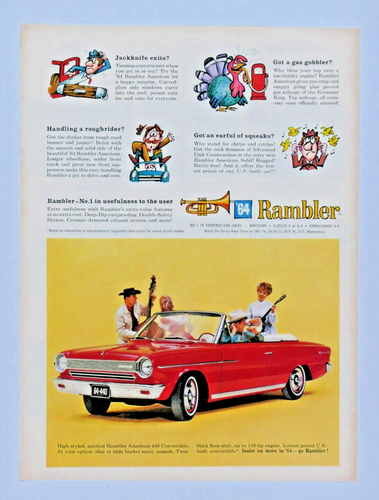 "Rambler American 440 1965 convertible rojo vintage anuncio impreso original 8 x 11"