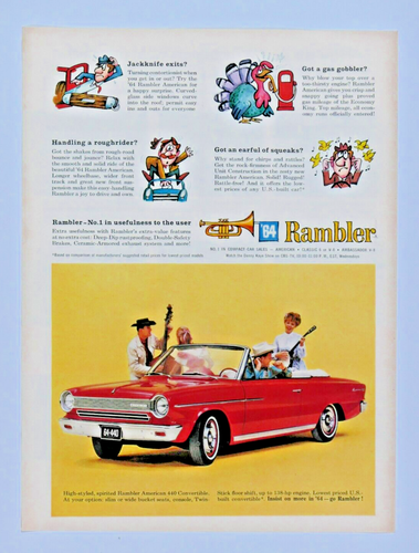 1965 Rambler American 440 Convertible Red Vintage Original Print Ad 8 x 11" - Picture 1 of 4