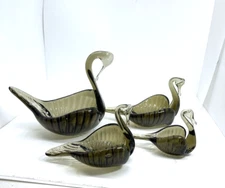 Swans Smoke Art Gray Glass Candy Nut Dishes Mid Century Modern Set of 4