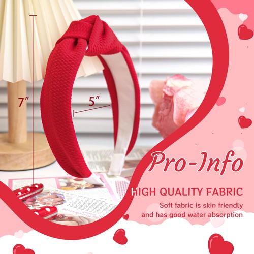Valentines Headbands for Women Wide Headbands Love Heart Knotted Red Head Ban... - Picture 4 of 8