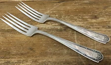 2 Dinner Forks Louvre Wallace Silverplate DuBarry 1914 Mono S 110620 Silver Plat
