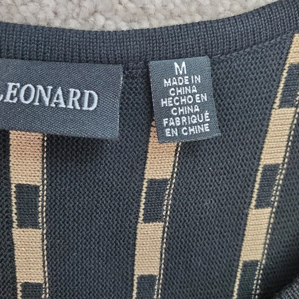 Vestido Suéter Para Mujer Nina Leonard Mediano Marrón Negro Rayas Minimalista Cóctel Foto 4 de 4