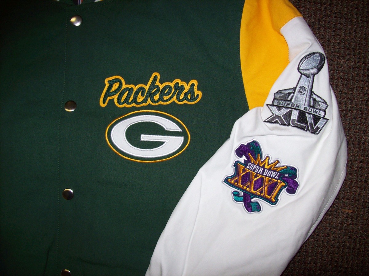 GREEN BAY PACKERS 4 Time Super Bowl CHAMPIONSHIP Jacket Sewn