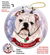 Up to Snow Good Ornament - White Bulldog