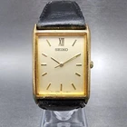 Seiko Tank Watch Men 25mm Gold Dial Gold Tone Rectangle V701-5E10 New Battery