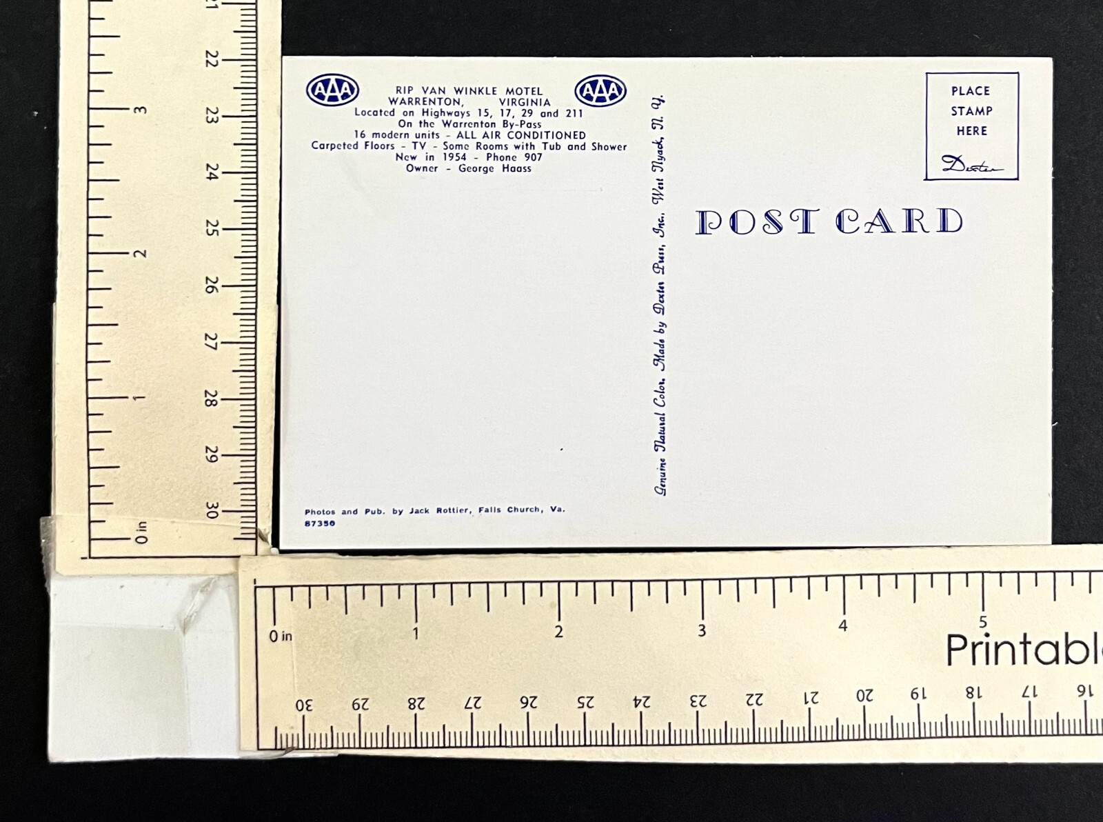 1955 Rip Van Winkle Hotel Warrenton Virginia US 15 17 29 Vintage Motel Postcard thumbnail 2