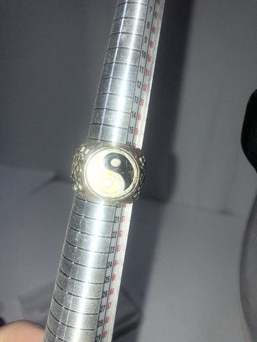 Vintage Gothic Black and White Enamel Yin Yang Mens Ring Biker Ring Sz 8.5 - Picture 11 of 14