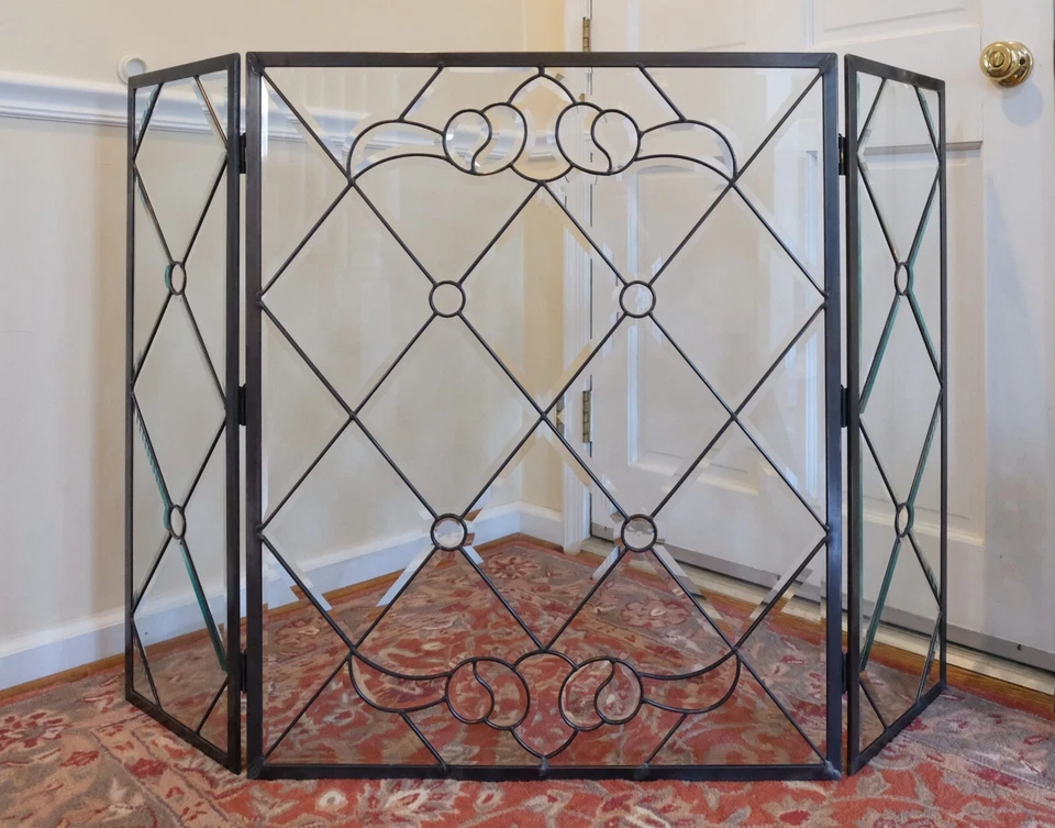 Pantalla de chimenea plegable de vidrio transparente bisel hecha a mano 52" x 34,25" TQNV08 Foto 2 de 4