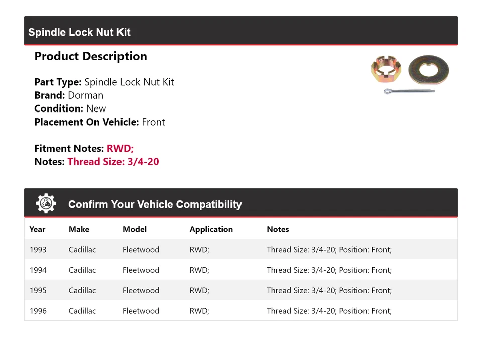 Комплект передних гаек замка шпинделя для переднего привода Cadillac Fleetwood 1993-1996 годов выпуска 1994 1995 годов выпуска - Изображение 2 из 4